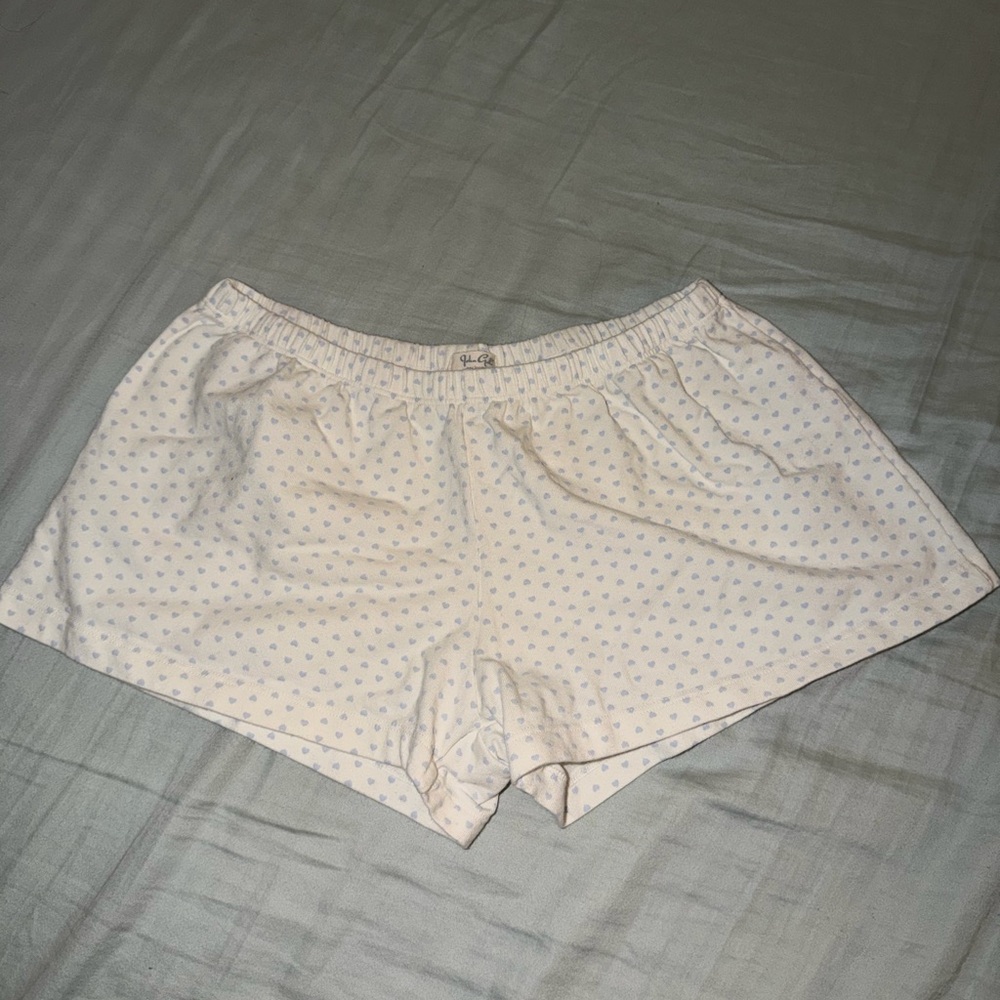 Brandy Melville Cream and Blue Heart Shorts